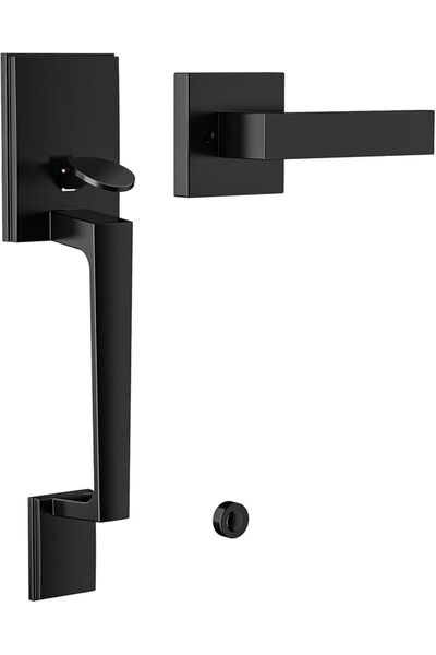 TERRIFI Black Front Door Handle Set No Lock, Exterior Entry Door Lever with P...