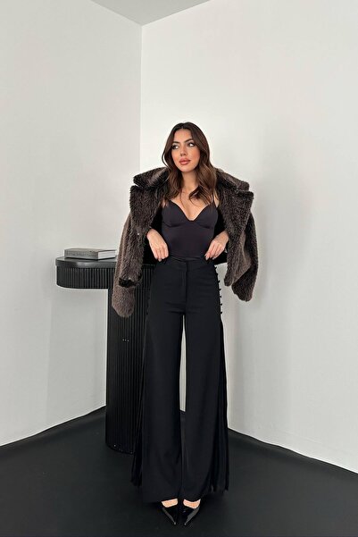 End Black Store Black Pleated Side Pants