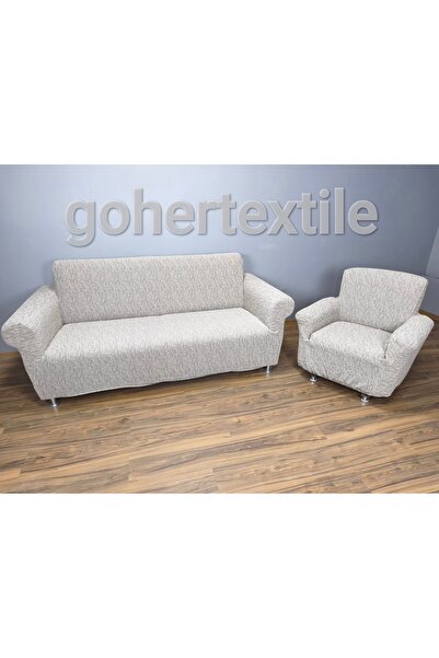 gohertextile Ağaç Kabuğu Deseni Esnek 3+1Koltuk Kılıfı - Tek Parça Esnek Üçlü...