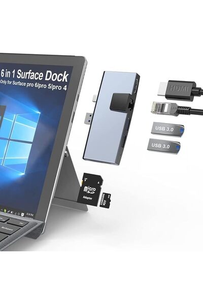 TERRIFI USB C Hub, Surface Pro 4/5/6 Docking Station, 2 USB 3.0 Hub Ports SD ...
