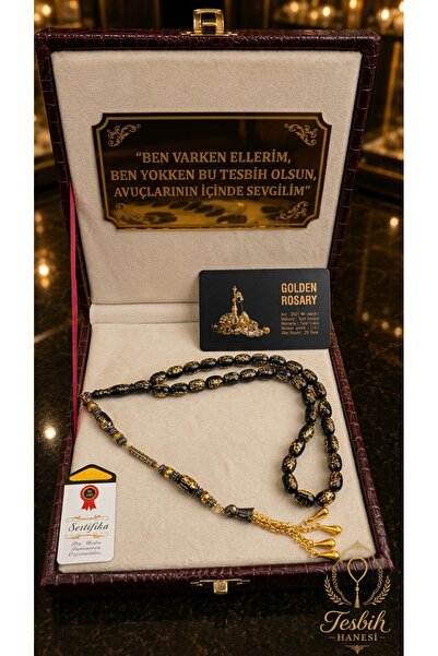 TESBIH HANESI Özel Yazılı Ve Özel Kutulu 24k Altın Parçacıklı Tesbih sertifik...