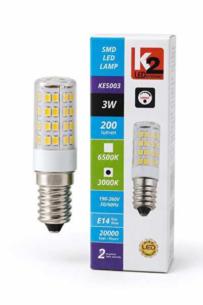 K2 GLOBAL 3W E14 Buzdolabı LED Ampulü 3000K Sıcak Beyaz 200 Lümen