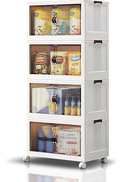 Bentifar 4-Tier Stackable Storage Bins with Wheels, Plastic Storage Cabinet w...