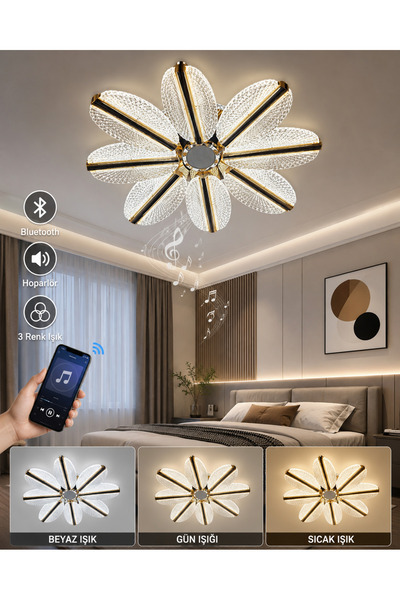 SimaAvize Bluetooth Hoparlörlü LED Plafonyer Avize | 3 Renk Işık | Kumandalı ...