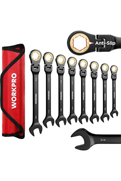 Workpro 8-piece Flex-Head Ratcheting Combination Wrench Set SAE