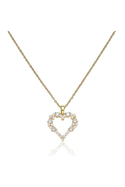 Peach Jewelry Μενταγιόν Καρδιά Από Χάλυβα Τιτανίου Με Ζιργκόν Και Πέρλες