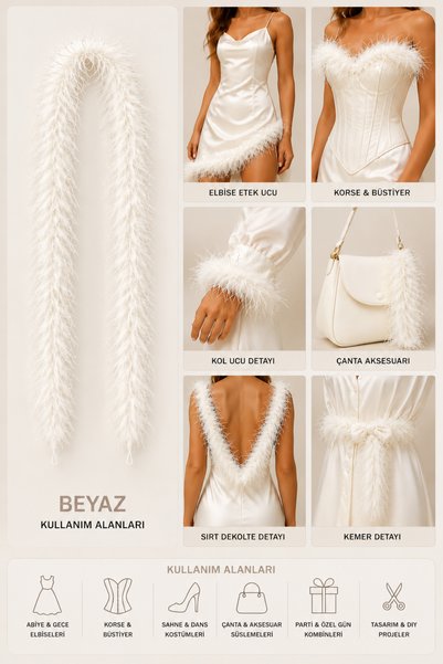 jasmina store 2 Metre Marabou İnce Tüy Boa Süsleme Şeridi Dekoratif Aksesuar