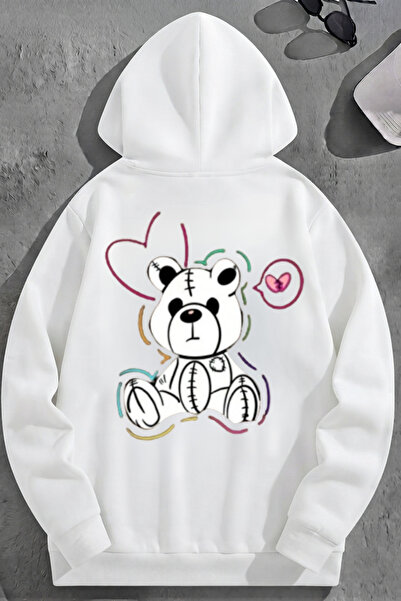 K KOZZ STYLE هودي سويت شيرت فضفاض بطباعة SweatBear من القطن بثلاثة خيوط باللو...