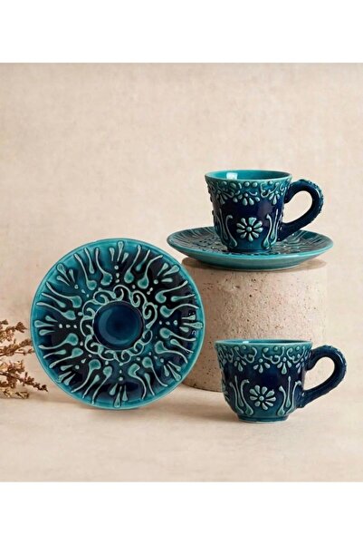 Generic Brand Turquoise Tile Patterned Turkish Coffee Cup Set
