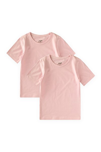 Cigit Double Short Sleeve Undershirt 2-9 Years Salmon