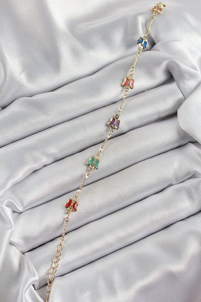 Lisinya Brass Gold Color Mixed Color Butterfly Zircon Stone Women's Bracelet -