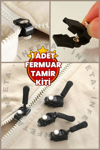 İnfeta 1 Adet Dikişsiz Kolay Fermuar Tamir Kiti -Tak Sıkıştır Evde Hızlı Onar...