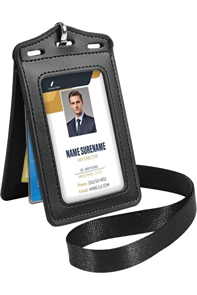 Yelajoy Badge Holder with Lanyard,Trifold Leather ID Card Holder with Clear I...