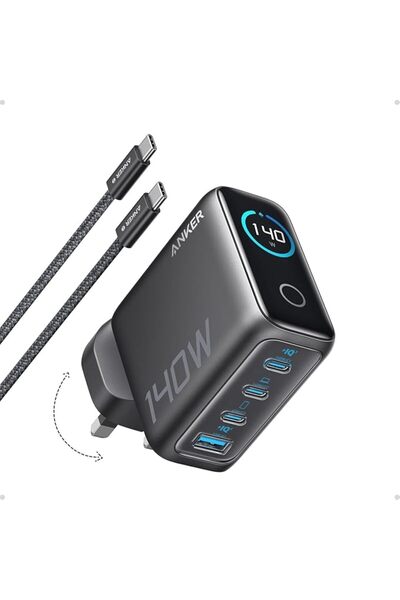 Anker Stuy شاحن أنكر USB-C بقوة 140 واط، شاحن لابتوب، شحن سريع متعدد الأجهزة ...