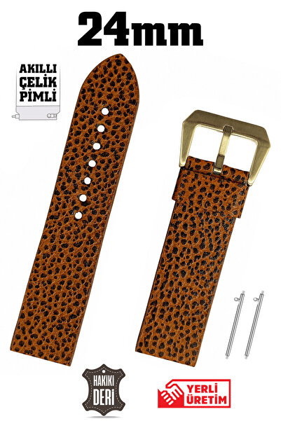 Saatse 24mm Brown Leopard Pattern Sport Genuine Leather Watch Band Strap with...