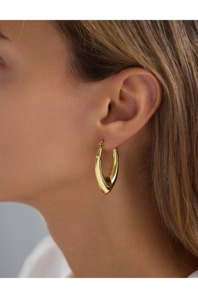 Silver Steel Curved Oval Earrings