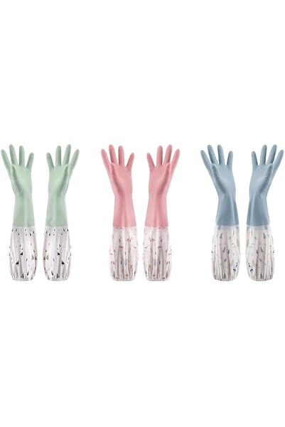 Bukela 3 Pcs Rubber Dishwashing Cleaning Gloves - Waterproof Reusable Long Ki...
