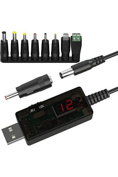 KASTWAVE LED Display USB to 12V Adapter, Adjustable 5V to 9V/12V DC Step Up C...