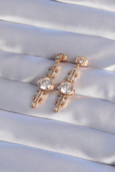 Lisinya Xuping Rose Color Zircon Stone Geometric Dangle Earrings -