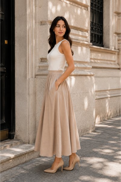 FARBE ER FASHION Lorenza Kloş Beige Skirt