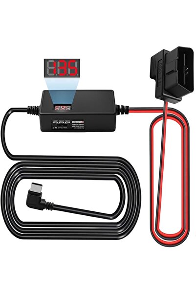 KASTWAVE طقم توصيل كاميرا السيارة بالكهرباء مع كابل USB-C إلى OBD وشاشة LCD، ...