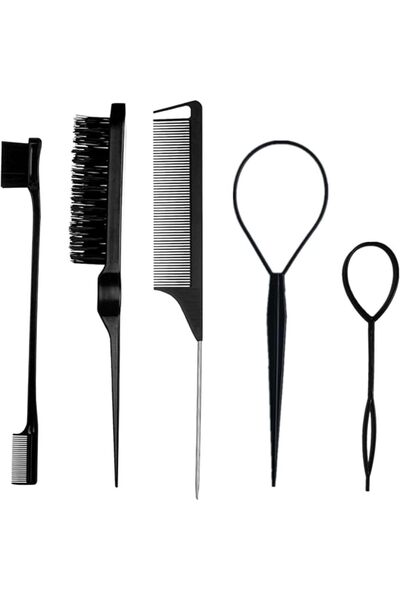 Tazweeq 5Pcs Hair Styling Combs Set, Topsy Tail Tools, Metal Pin Rat Tail Com...