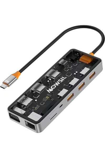 MOWSIL محول USB C 12 في 1 مع مخرج HDMI 4K وVGA FHD مزدوج، محول Type C، شحن PD...