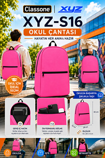 Classone XYZ S10 Eko Serisi XYZ-S16 Unisex, Okul, Sırt Çantası - Pembe