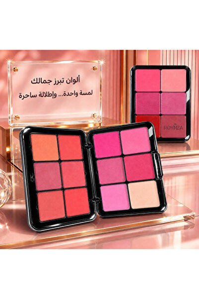 ROYNZA Powder Blush Palette with Various Shades Combining Pink, Peach, and Co...