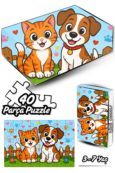 loggorit Patili Dostlar Kedi Köpek 40 Parça Çocuk Puzzle 3-7 Yaş Eğitici Seya...