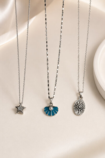 Alexis Carrel Katy Vintage 3-Piece Necklace Set Silver-Blue