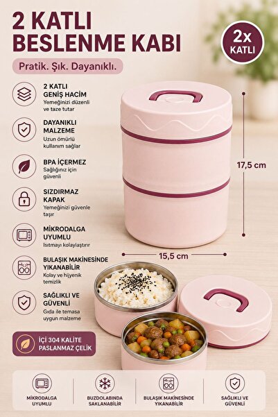 HAZARPAZAR 2 Katlı Beslenme Kabı Taşınabilir Lunch Box BPA İçermez Sızdırmaz ...