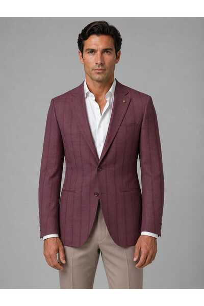 Cambridge Regular 160's %100 Yün Kareli Bordo ceket Beden: 48-52-54-56-58-60