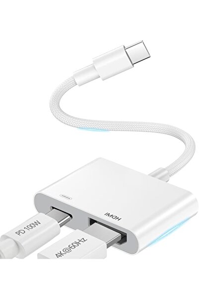 KASTWAVE محول USB C إلى HDMI، 2 في 1 من النوع C إلى HDMI لأجهزة آيفون 16/15، ...