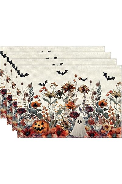 Artoid Mode Pumpkins Ghost Flowers Halloween 12x18 Inch Placemats Set of 4