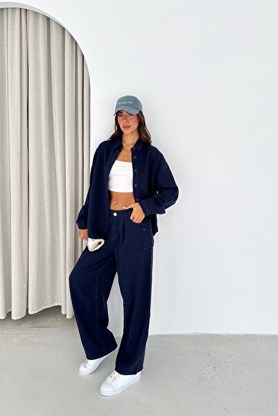 TLG TLG GİYİM Women's Oversize Tencel Shirt and Pants Set