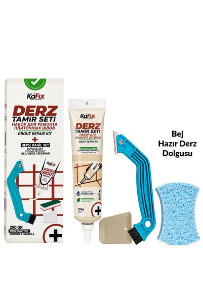 Bej 250 Gr Derz Tamir Seti – Hazır Derz Dolgusu, Derz Sökme Aleti, Testere, Spatula ve Sünger