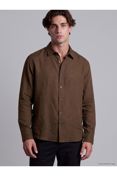 LC Waikiki Lcw Vision Brown Dobby Plain Standard & Regular Men's Shirt with N...