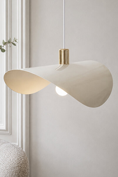 Marrien Colin Gold Detaylı Krem Metal Sarkıt (50 cm) Yemek Masası Üstü Avize ...