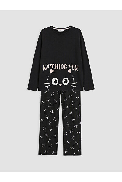 LC Waikiki Rmz Gi̇yi̇m Farkiyla Zero Roba Collar Printed Women's Pajama Set