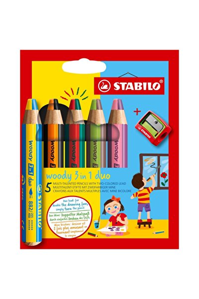 Stabilo Creioane colorate woody 3 in 1 duo, 10 mm, 5 bucati / set, ascutitoar...