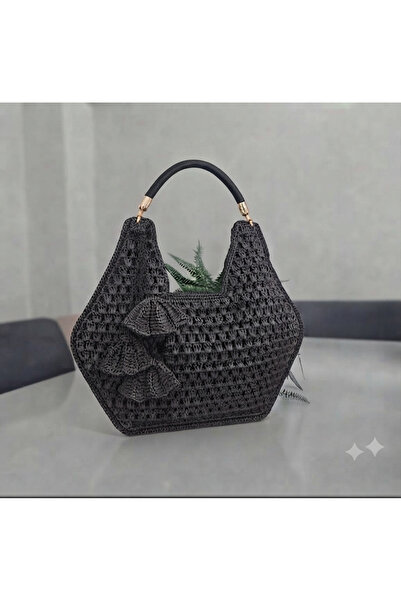 MEGAHAN BOUTIQUE Megahan, kağıt ip el örgü omuz çantası, kadın, çanta