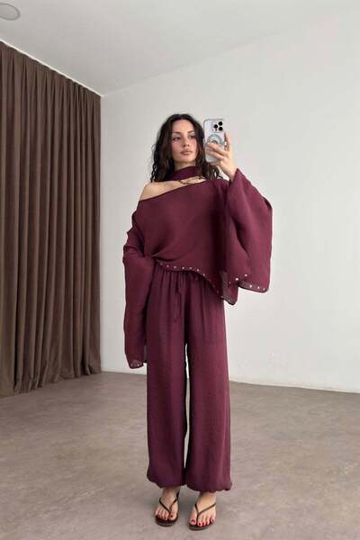 Zımbalı Şallı Bordo Takım