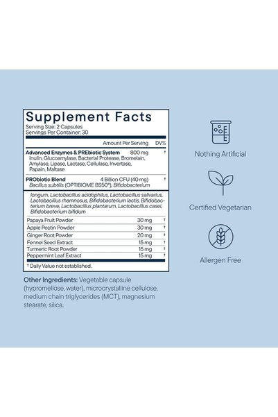 Zenwise Health Digestive Enzymes Plus Prebiotics - Natural Lactase Support for Better Digestion - 60 Vegetarian Capsules