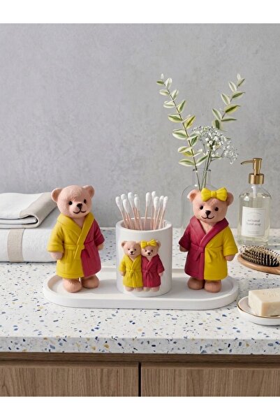 Genel Markalar Sevimli Ayıcık Dekoratif Banyo Seti El Boyaması 4'Lü Set