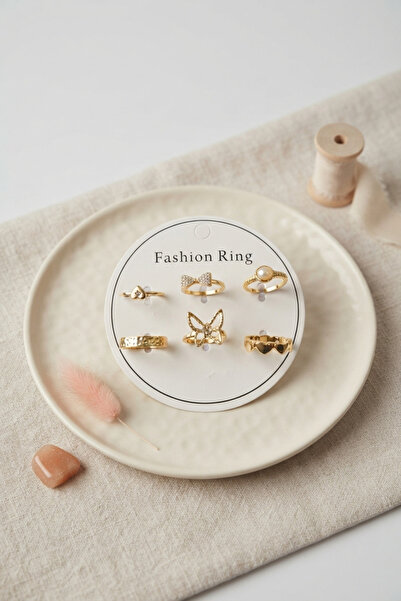Skygo Gold Color Brass Detailed 6-Piece Ring Set Byk4307 Tj-Byk4307