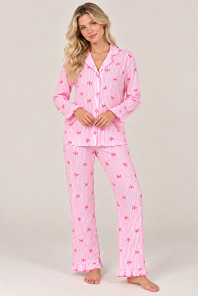 Genel Markalar Fiyonk Desenli Pembe Pijama Takımı