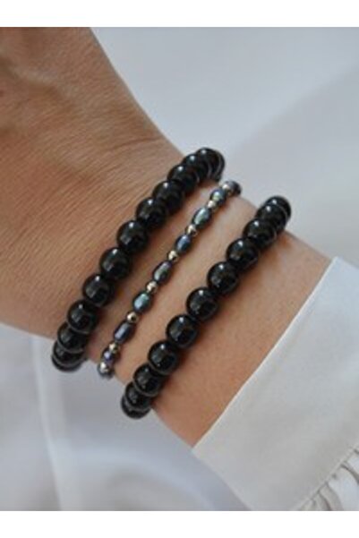 Stoneage Black Pearl and Onyx Stone Bracelet Set - Multi-Colored
