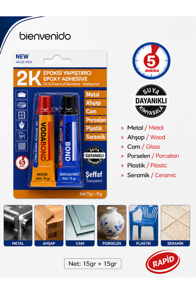 Bienvenido 2k Güçlü Epoksi Yapıştırıcısı Metal Plastik Cam Dekoratif Işler Iç...