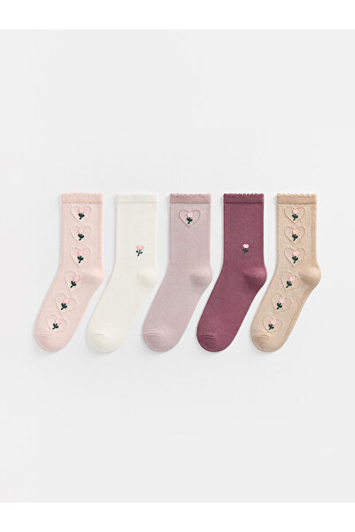 LC Waikiki Rmz Gi̇yi̇m Farkiyla Floral Embroidered Women's Socks 5-Piece Set